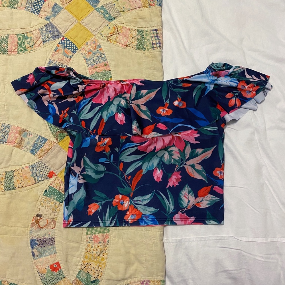 Off the shoulder ruffle swim top